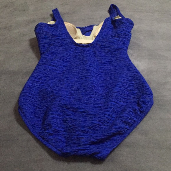 One Piece Bathing Suit Sz 14 Crepe-Look V-Neckline - Picture 10 of 16
